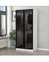 Armadio a 2 ante in vetro fumé con luci LED - Bianco/Nero