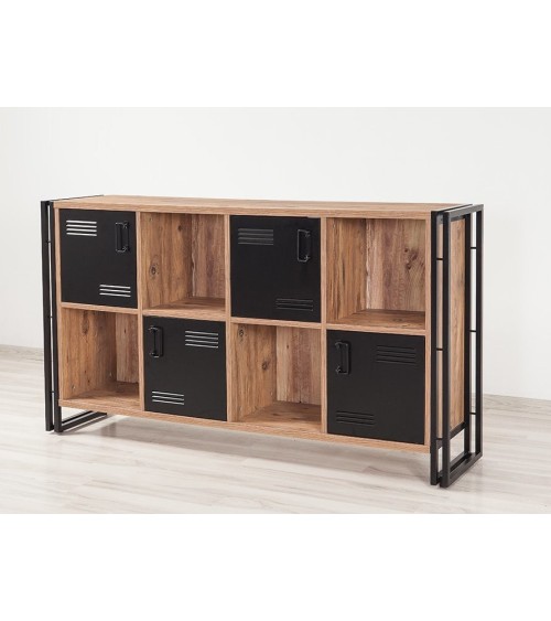 Buffet 4 portes et 4 niches COSMO 164 cm noir et bois