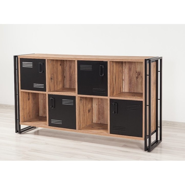 Buffet 4 portes et 4 niches COSMO 164 cm noir et bois