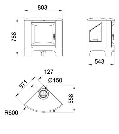 Gietijzeren houtkachel MARACAY 3-zijdig glas 14 kW