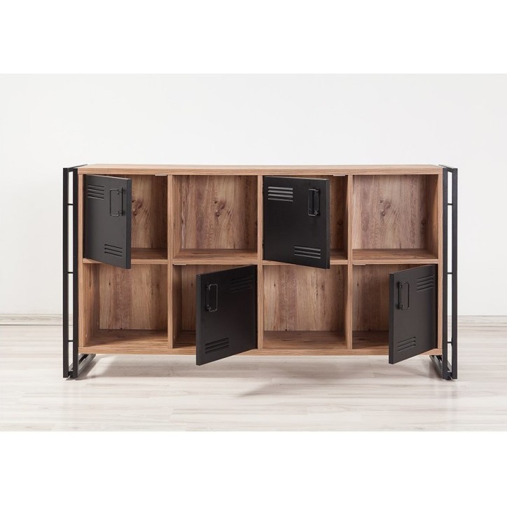 Buffet 4 portes et 4 niches COSMO 164 cm noir et bois