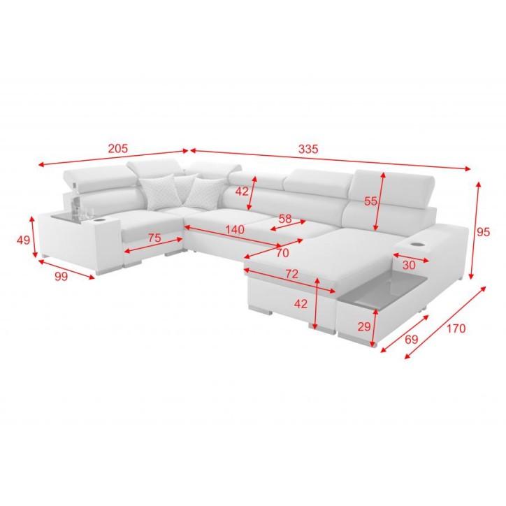 Divano d'angolo convertibile PERSEO IV MINI 205 x 170 cm in vari colori