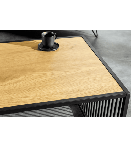 table basse ARCHITECTURE 100 cm au style chêne sauvage et verre fumé