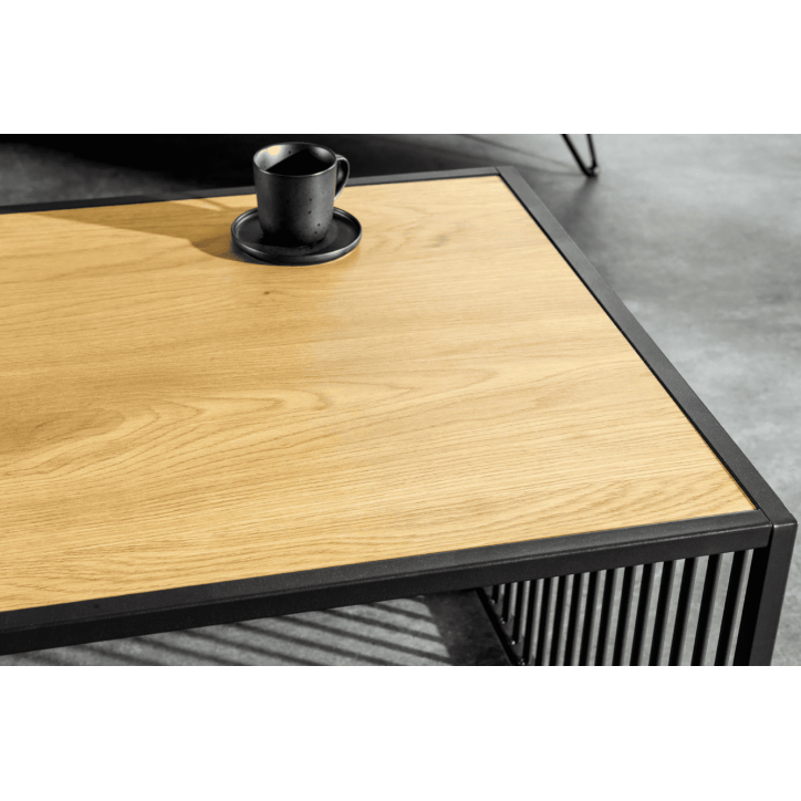 table basse ARCHITECTURE 100 cm au style chêne sauvage et verre fumé