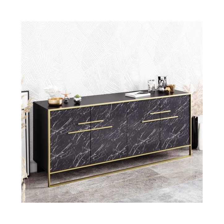 Buffet POLKA noir et doré 180 cm