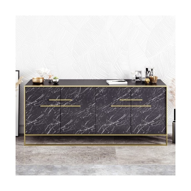 Buffet POLKA noir et doré 180 cm
