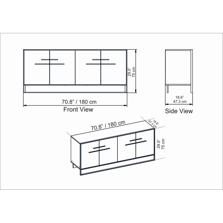 Buffet POLKA noir et doré 180 cm