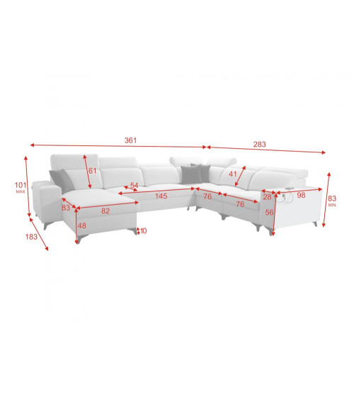 Canapé d'angle convertible BARTONE VIII MIX 361 x 183 x 283 cm en plusieurs couleurs