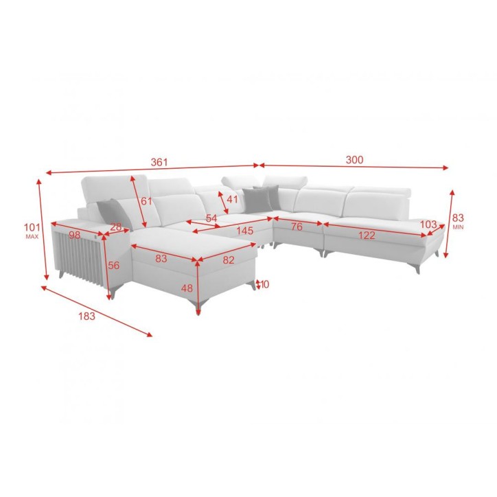 Canapé d'angle convertible BARTONE X 361 x 183 x 300 cm en plusieurs couleurs
