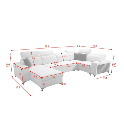 Canapé d'angle convertible BARTONE IV 361 x 183 x 203 cm en plusieurs couleurs