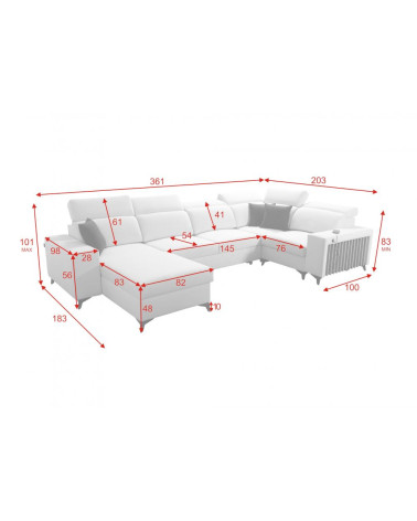 Canapé d'angle convertible BARTONE IV 361 x 183 x 203 cm en plusieurs couleurs