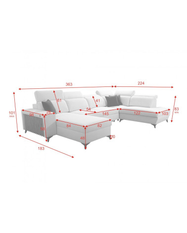 Canapé d'angle convertible BARTONE VI 363 x 183 x 224 cm en plusieurs couleurs