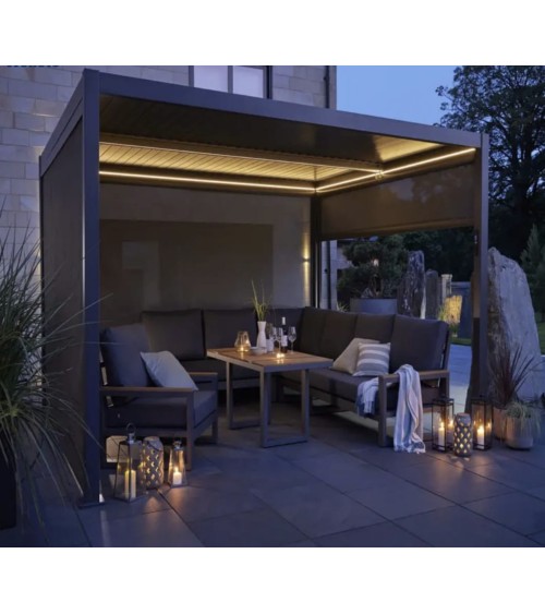 Pergola Angie bioclimatique 3x3 - 2 stores et éclairage LED