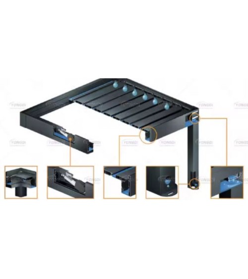 Pergola Angie bioclimatique 3x3 - 2 stores et éclairage LED