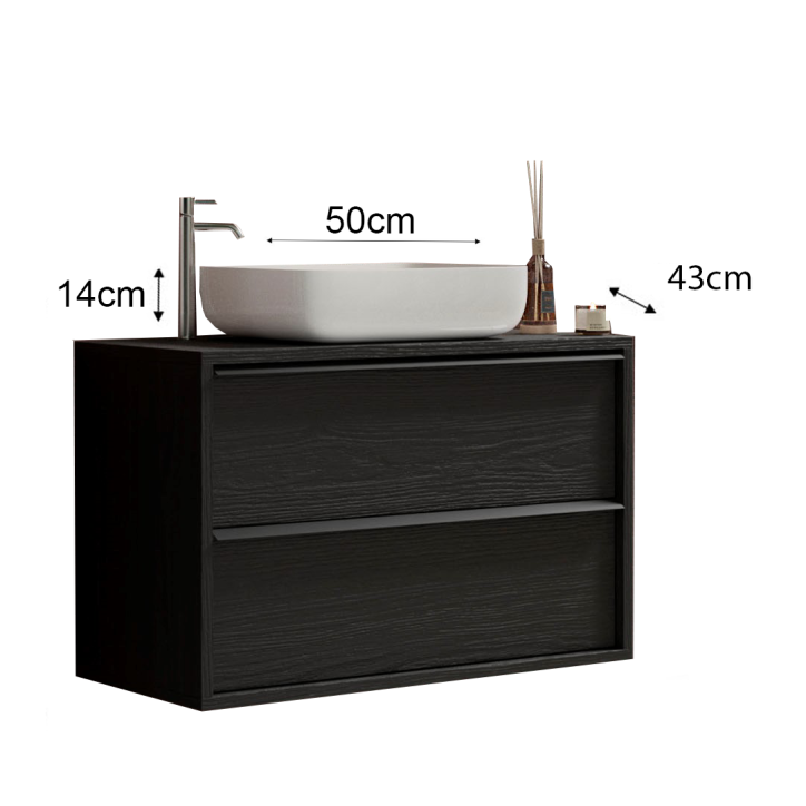 copy of Ensemble salle de bain, meuble+colonne+miroir+vasque STEEL noir frêne, en plusieurs dimensions