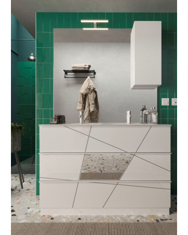 Mobile da bagno, mobiletto + specchio + lavabo doppio VITTORIA bianco lucido, 122 x 86 x 47 cm