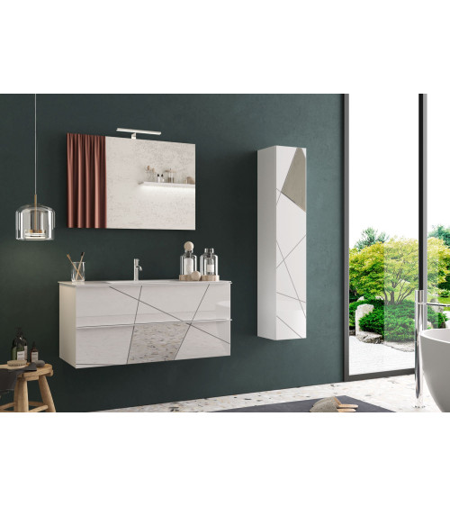 copy of Ensemble salle de bain, meuble+colonne+miroir+vasque STEEL noir frêne, en plusieurs dimensions