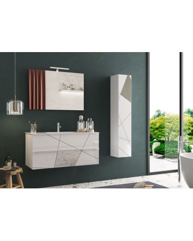 Set da bagno, pensile + colonna + specchio + lavabo VITTORIA bianco lucido, 101 x 53 x 47 cm