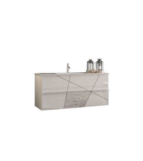 Set da bagno, pensile + colonna + specchio + lavabo VITTORIA bianco lucido, 101 x 53 x 47 cm