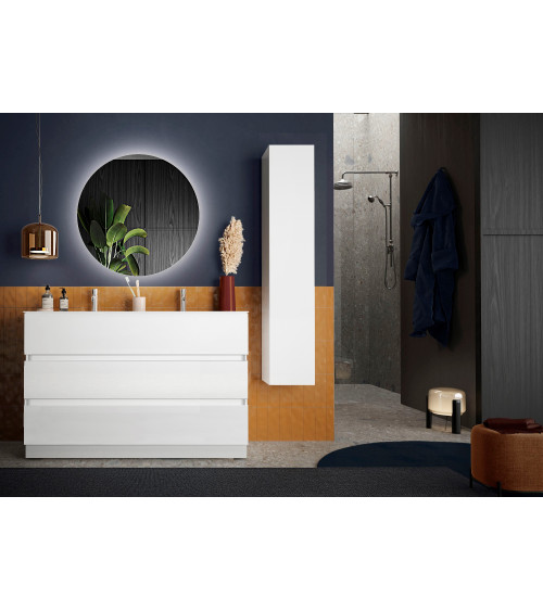 Ensemble salle de bain, meuble+colonne+double vasque START blanc brillant, 122 x 86 x 47 cm