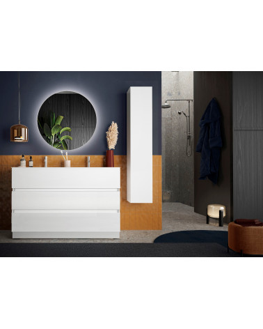 Set da bagno, mobiletto START+colonna+lavabo doppio, bianco lucido, 122 x 86 x 47 cm