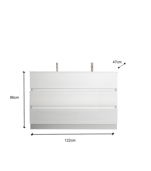 Conjunto de casa de banho, móvel START + coluna + lavatório duplo, branco brilhante, 122 x 86 x 47 cm