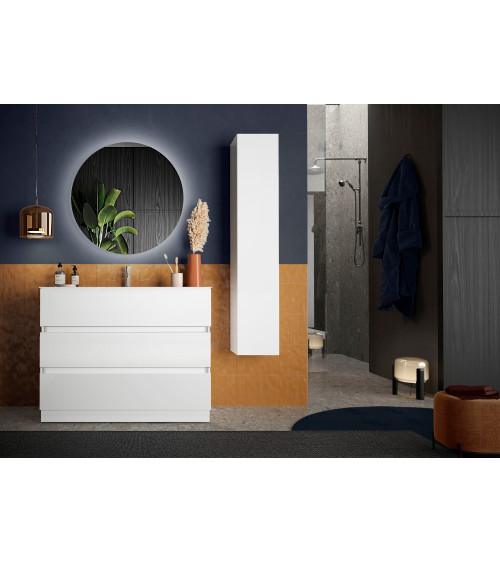 copy of Ensemble salle de bain, meuble+colonne+miroir+vasque STEEL noir frêne, en plusieurs dimensions