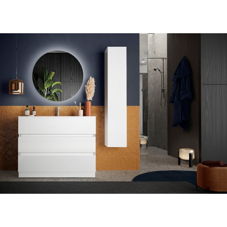 copy of Ensemble salle de bain, meuble+colonne+miroir+vasque STEEL noir frêne, en plusieurs dimensions