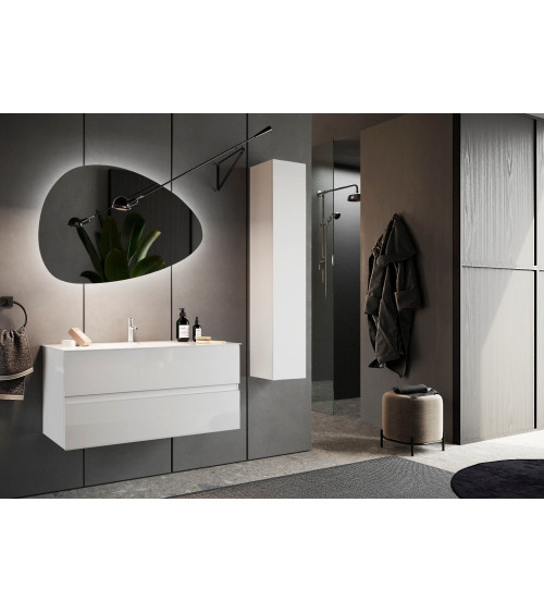 Ensemble salle de bain, meuble suspendu+colonne+vasque START blanc brillant, 101 x 53 x 47 cm