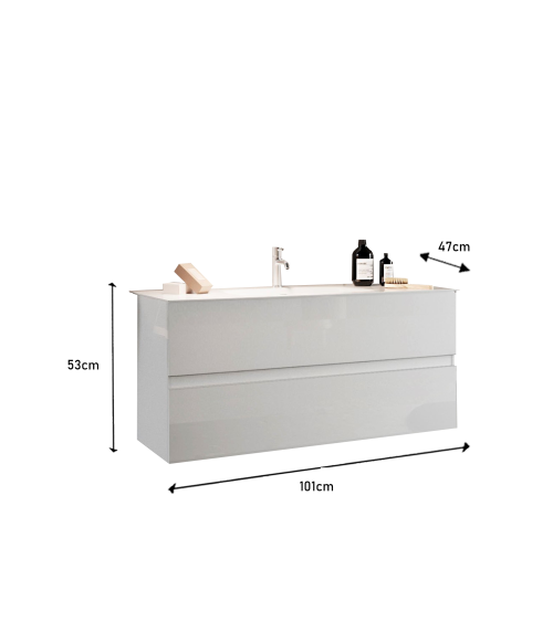 Badkamermeubel, wandmeubel+zuil+wastafel START glanzend wit, 101 x 53 x 47 cm