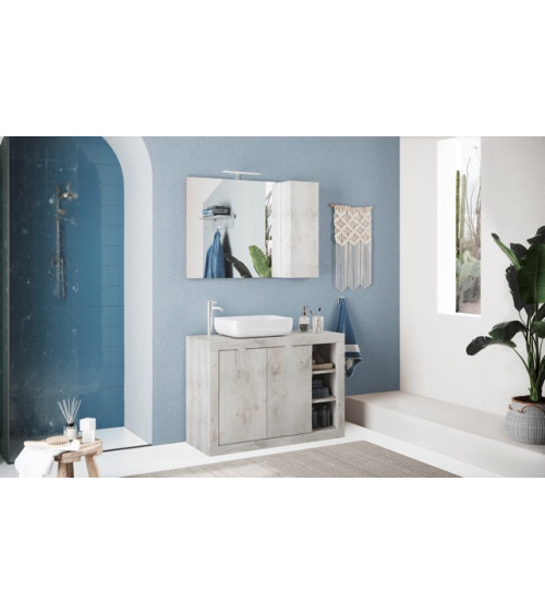 Set da bagno, BASIC pino bianco mobile+specchio+lavabo, 110 x 78 x 45 cm