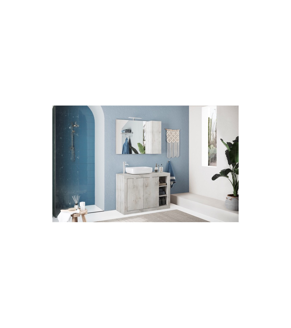 Badset, BASIC grenen wit kastje+spiegel+wastafel, 110 x 78 x 45 cm