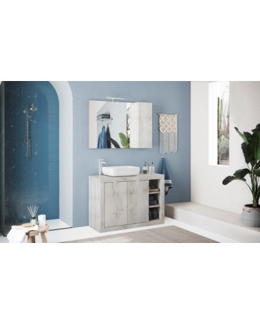 Badset, BASIC grenen wit kastje+spiegel+wastafel, 110 x 78 x 45 cm