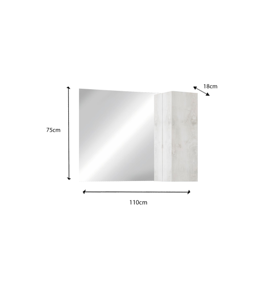 Badkamermeubel, wandmeubel+spiegel+wastafel BASIC wit grenen, 110 x 47 x 45 cm