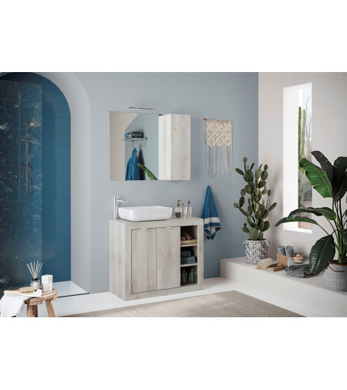 copy of Ensemble salle de bain, meuble+colonne+miroir+vasque STEEL noir frêne, en plusieurs dimensions