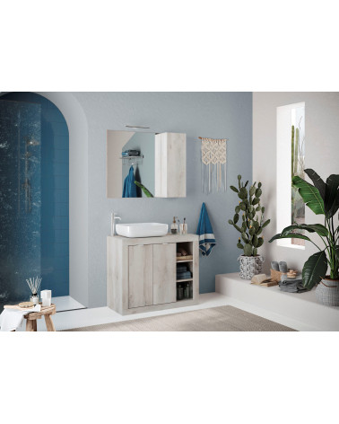 Conjunto de baño, mueble +espejo+lavabo BASIC pino blanco, 92 x 78 x 45 cm