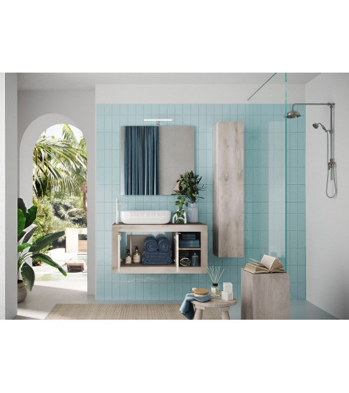 copy of Ensemble salle de bain, meuble+colonne+miroir+vasque STEEL noir frêne, en plusieurs dimensions