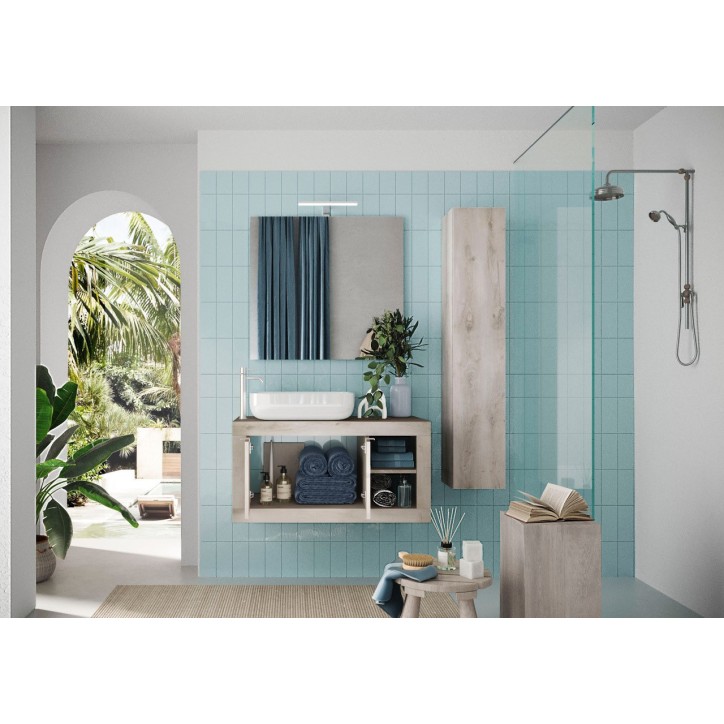 copy of Ensemble salle de bain, meuble+colonne+miroir+vasque STEEL noir frêne, en plusieurs dimensions