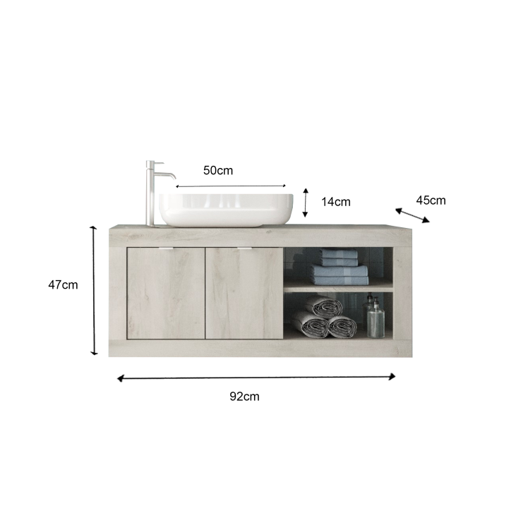 Ensemble salle de bain BASIC pin blanc, 92 x 47 x 45 cm