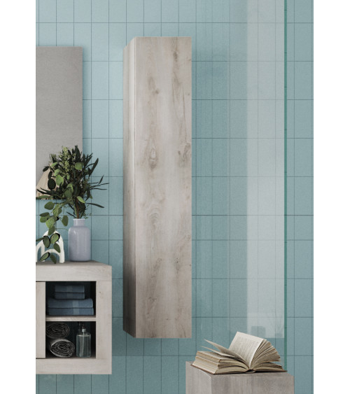 Conjunto de baño, mueble suspendido+columna+espejo+lavabo BASIC pino blanco, 70 x 47 x 45 cm