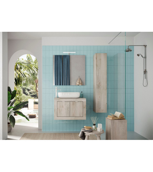 copy of Ensemble salle de bain, meuble+colonne+miroir+vasque STEEL noir frêne, en plusieurs dimensions