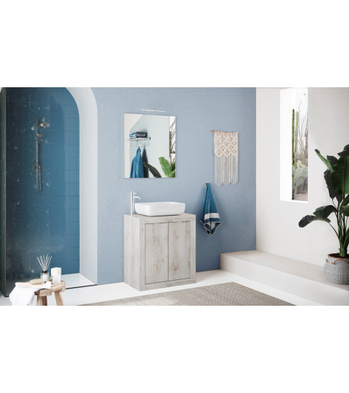 Set da bagno, BASIC pino bianco mobile+specchio+lavabo, 70 x 78 x 45 cm