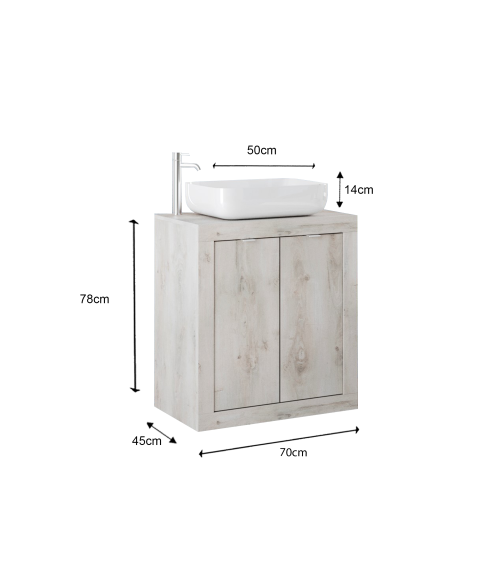 Set da bagno, BASIC pino bianco mobile+specchio+lavabo, 70 x 78 x 45 cm