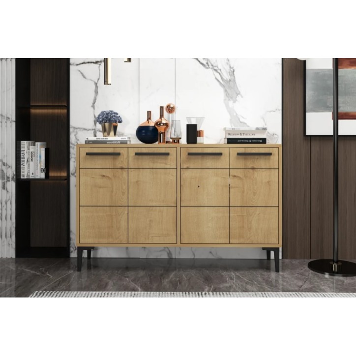Buffet STRIA 4 portes 120 cm bois et noir