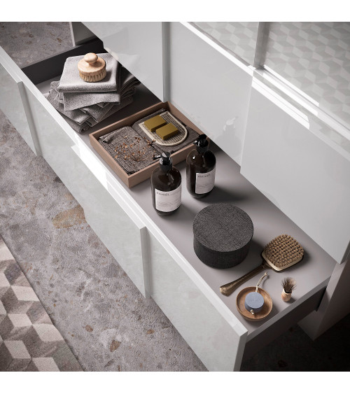 Conjunto de baño, mueble+espejo+lavabo BASIC blanco brillante 101 x 86 x 47 cm