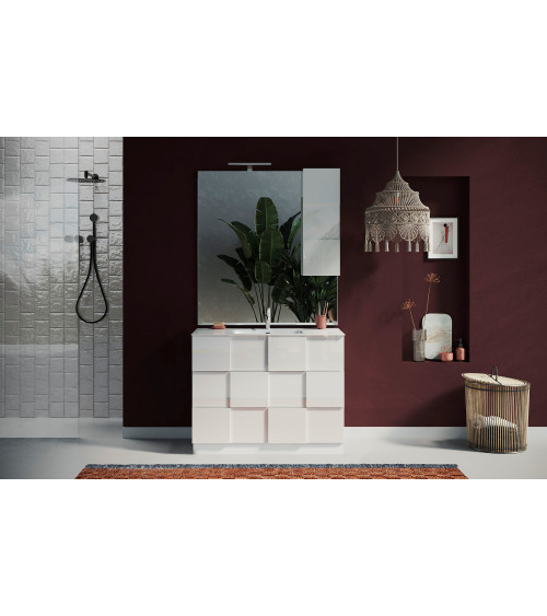 copy of Ensemble salle de bain, meuble+colonne+miroir+vasque STEEL noir frêne, en plusieurs dimensions