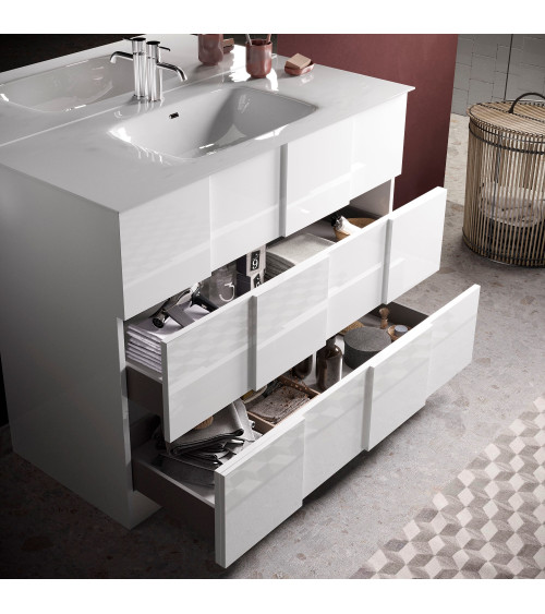 Ensemble salle de bain DAMA, meuble+miroir+vasque BASIC blanc brillant 101 x 86 x 47 cm