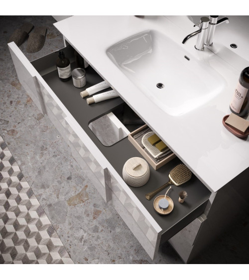 Ensemble salle de bain DAMA, meuble+miroir+vasque BASIC blanc brillant 101 x 86 x 47 cm