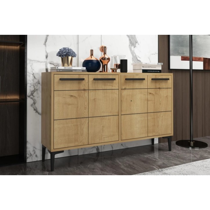 Buffet STRIA 4 portes 120 cm bois et noir