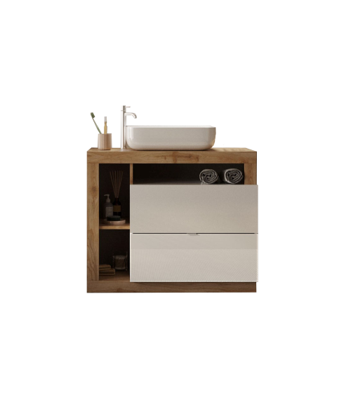 Ensemble salle de bain meuble+miroir+vasque HAMBURG blanc brillant, Kadiz 110 x 79 x 49 cm